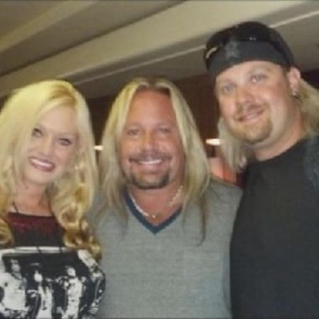 Neil Jason Wharton with his father Vince Neil and actress Pamela Anderson